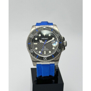 Custom Seiko Mod • Blue Carbon Titanium Submariner on Velcro • 40mm